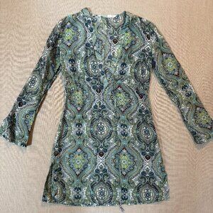 Athleta Silk Blend Swim Cover Up XXS Paisley Boho Print Lightweight Beach Dress